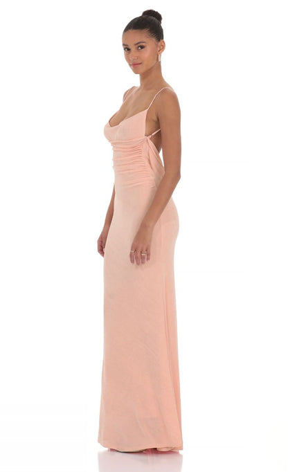 Lucy In The Sky Lace Open Back Maxi Dress in Pink