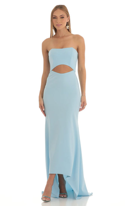Lucy In The Sky Crepe High Low Maxi Dress in Blue
