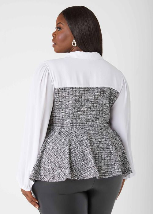 Ashley Stewart Tweed And Crepe Peplum Blouse (x2)