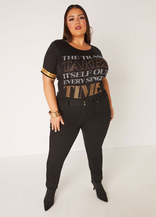 Ashley Stewart Trash Embellished Paneled Tee (x2)