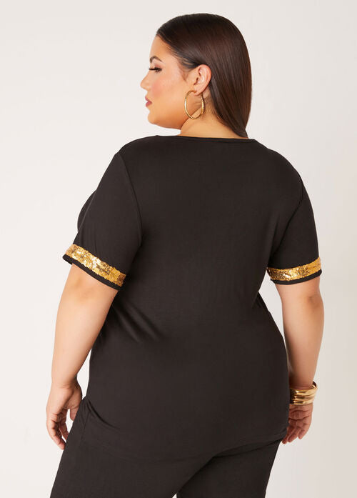 Ashley Stewart Trash Embellished Paneled Tee (x2)