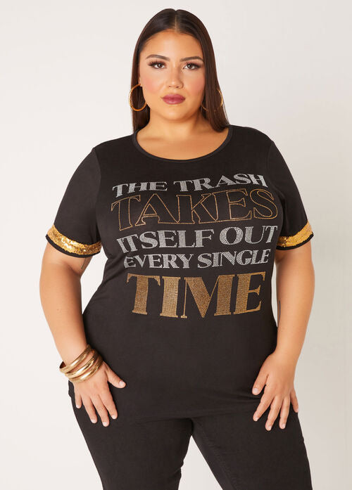 Ashley Stewart Trash Embellished Paneled Tee (x2)