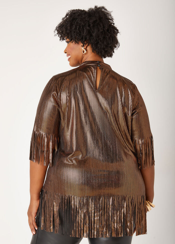 Ashley Stewart Foiled Fringed Top (x2)