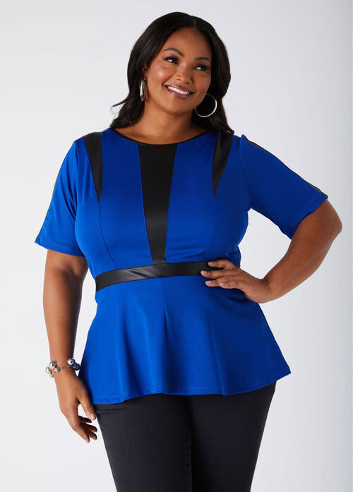 Ashley Stewart Faux Leather Paneled Peplum Top (x2)