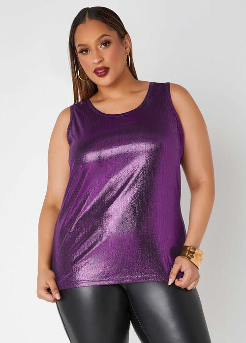 Ashley Stewart Foiled Textured Knit Tank (x2)