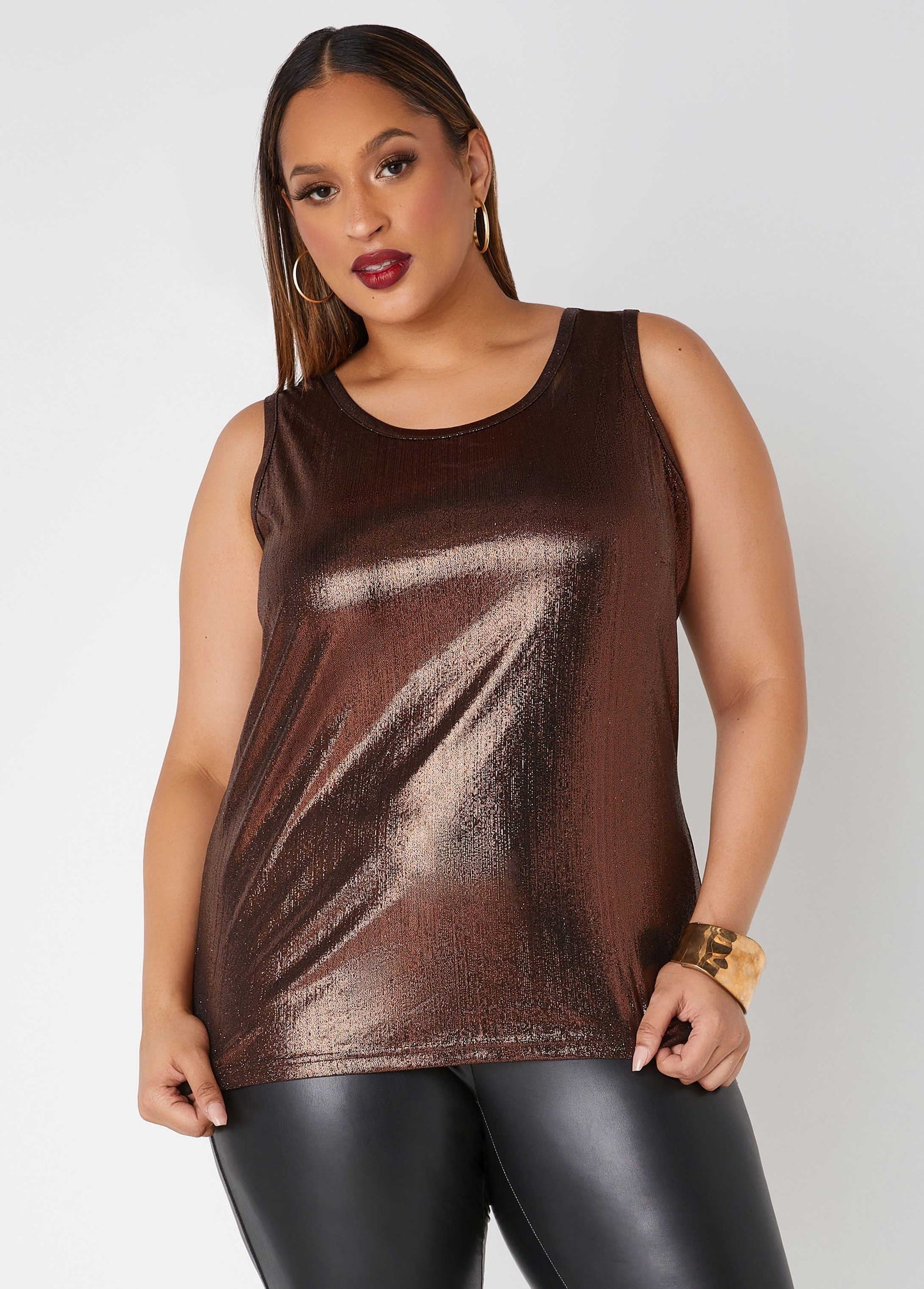 Ashley Stewart Foiled Textured Knit Tank (x2)