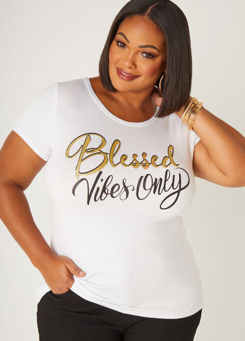 Ashley Stewart Blessed Vibes Only Graphic Tee (x2)