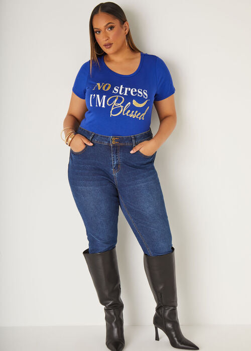 Ashley Stewart No Stress Glittered Graphic Tee (x2)