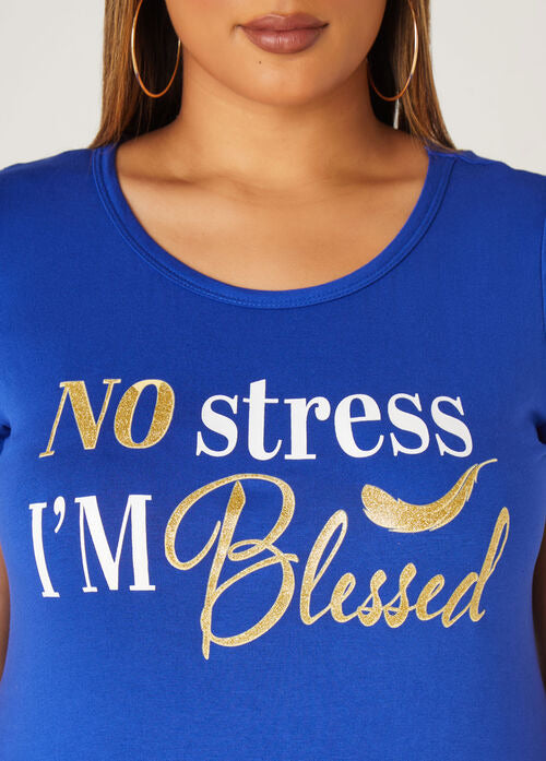 Ashley Stewart No Stress Glittered Graphic Tee (x2)