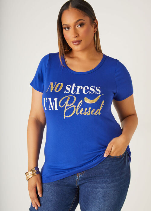 Ashley Stewart No Stress Glittered Graphic Tee (x2)