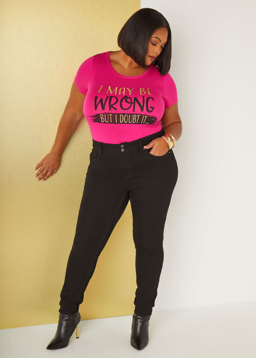 Ashley Stewart May Be Wrong Glittered Graphic Tee (x2)