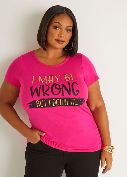 Ashley Stewart May Be Wrong Glittered Graphic Tee (x2)