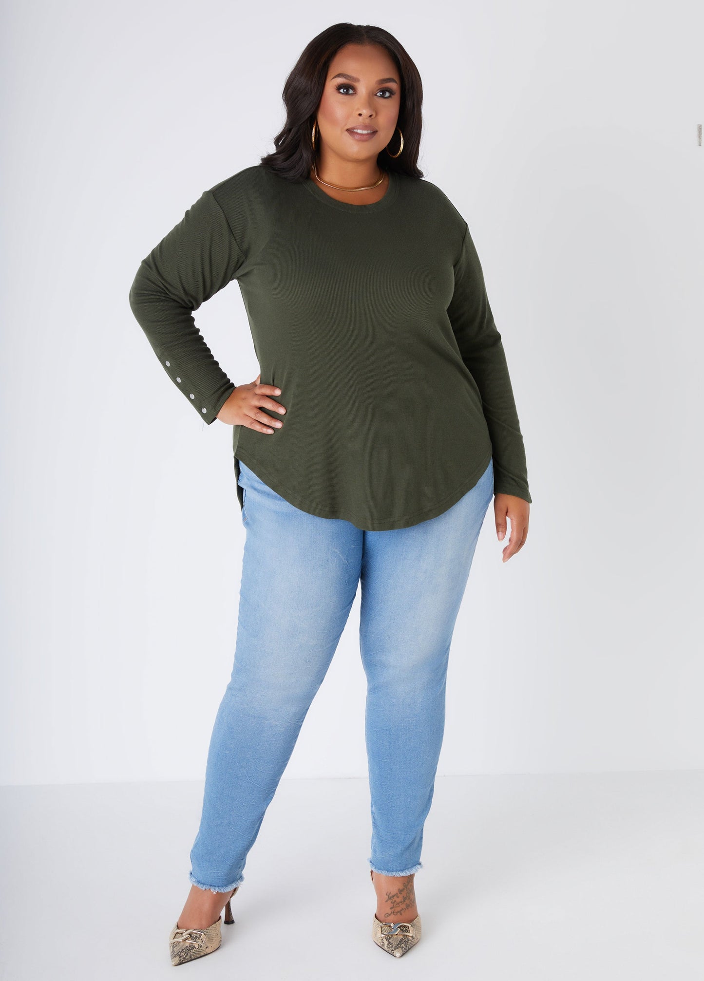 Ashley Stewart Snap Detailed Ribbed Tee (x2)