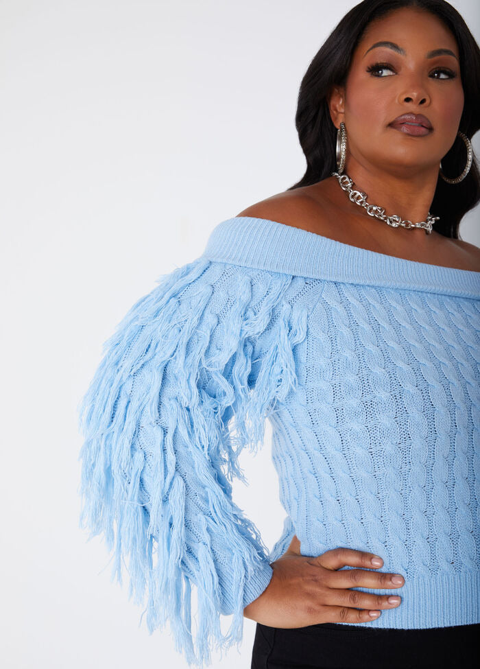 Ashley Stewart Off The Shoulder Fringed Sweater