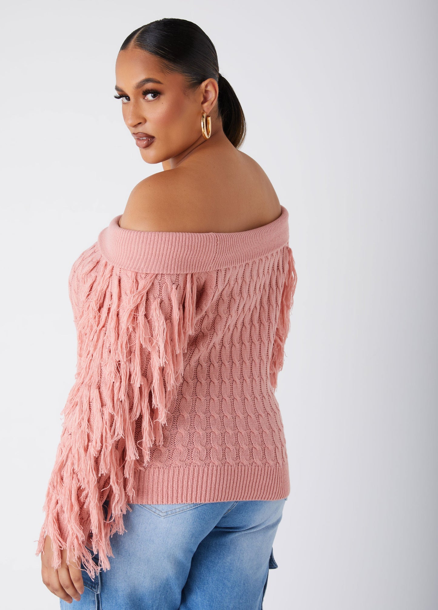 Ashley Stewart Off The Shoulder Fringed Sweater