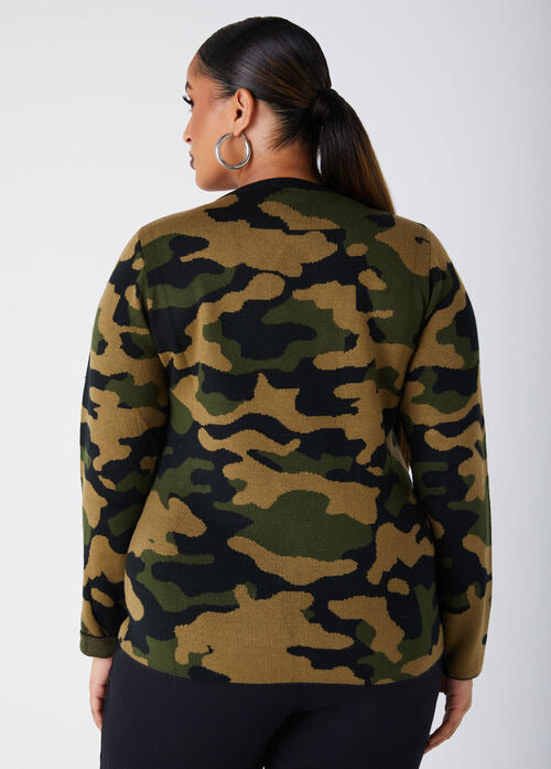 Ashley Stewart Camo Keyhole Sweater