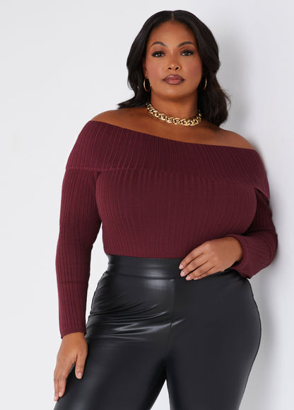 Ashley Stewart Off The Shoulder Ribbed Sweater (x2)