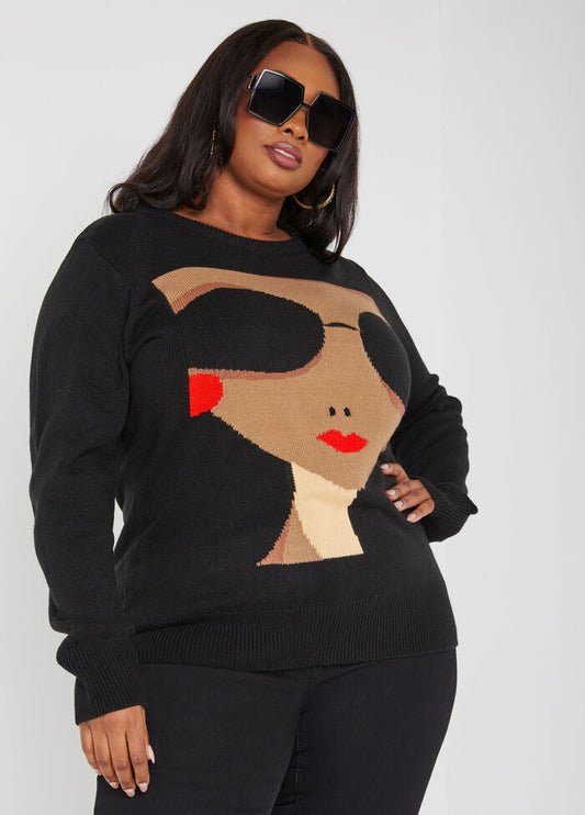 Ashley Stewart Face Jacquard Sweater