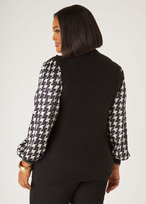 Ashley Stewart Houndstooth Paneled Turtleneck Sweater