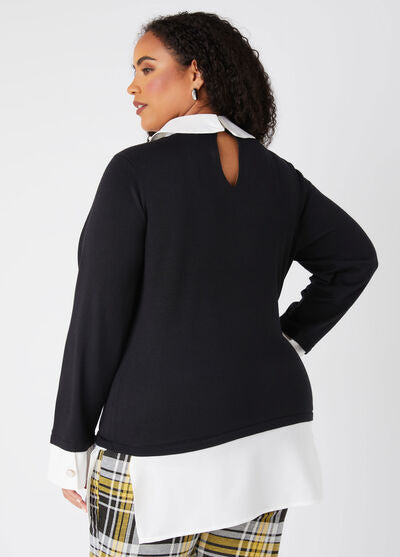 Ashley Stewart Paneled Faux Pearl Sweater