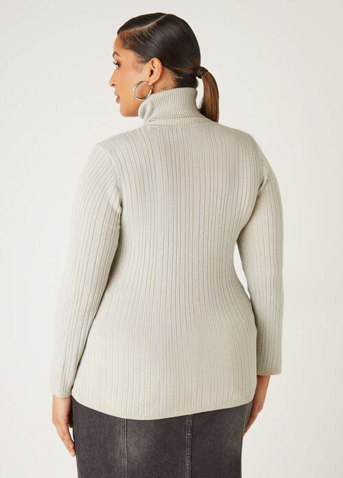 Ashley Stewart Lurex Ribbed Turtleneck Sweater (x2)