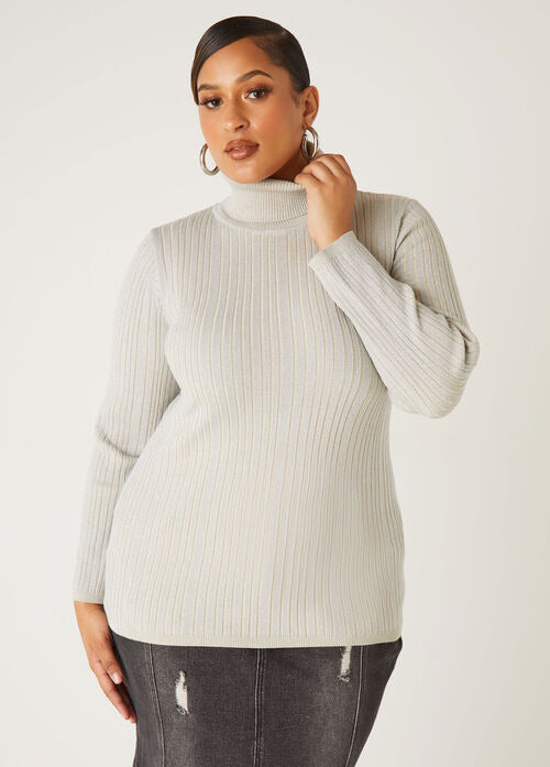 Ashley Stewart Lurex Ribbed Turtleneck Sweater (x2)