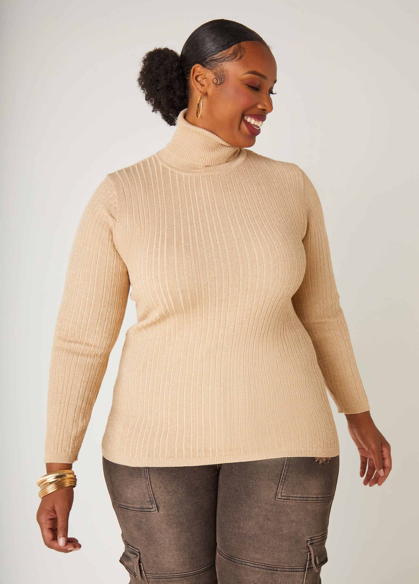 Ashley Stewart Lurex Ribbed Turtleneck Sweater (x2)