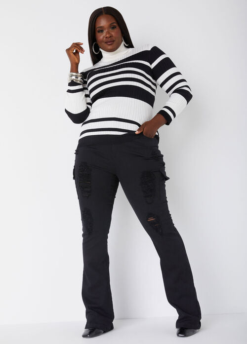 Ashley Stewart Striped Pullover Turtleneck Sweater (x2)