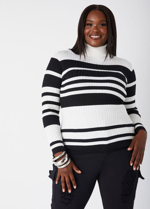 Ashley Stewart Striped Pullover Turtleneck Sweater (x2)