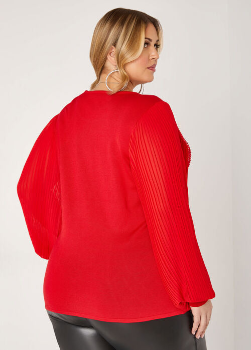 Ashley Stewart Pleated Sleeve Crystal Sweater