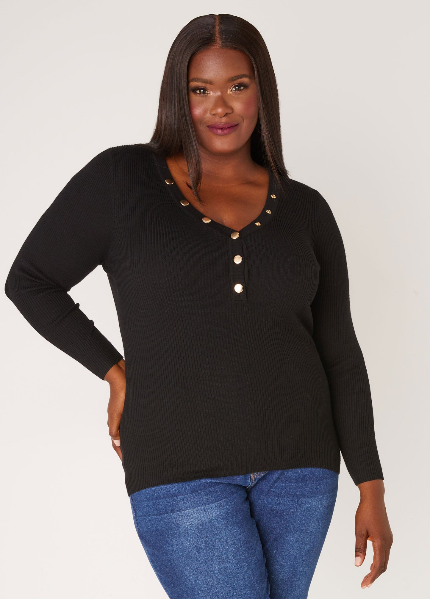 Ashley Stewart Snap Detailed Ribbed Sweater (x2)