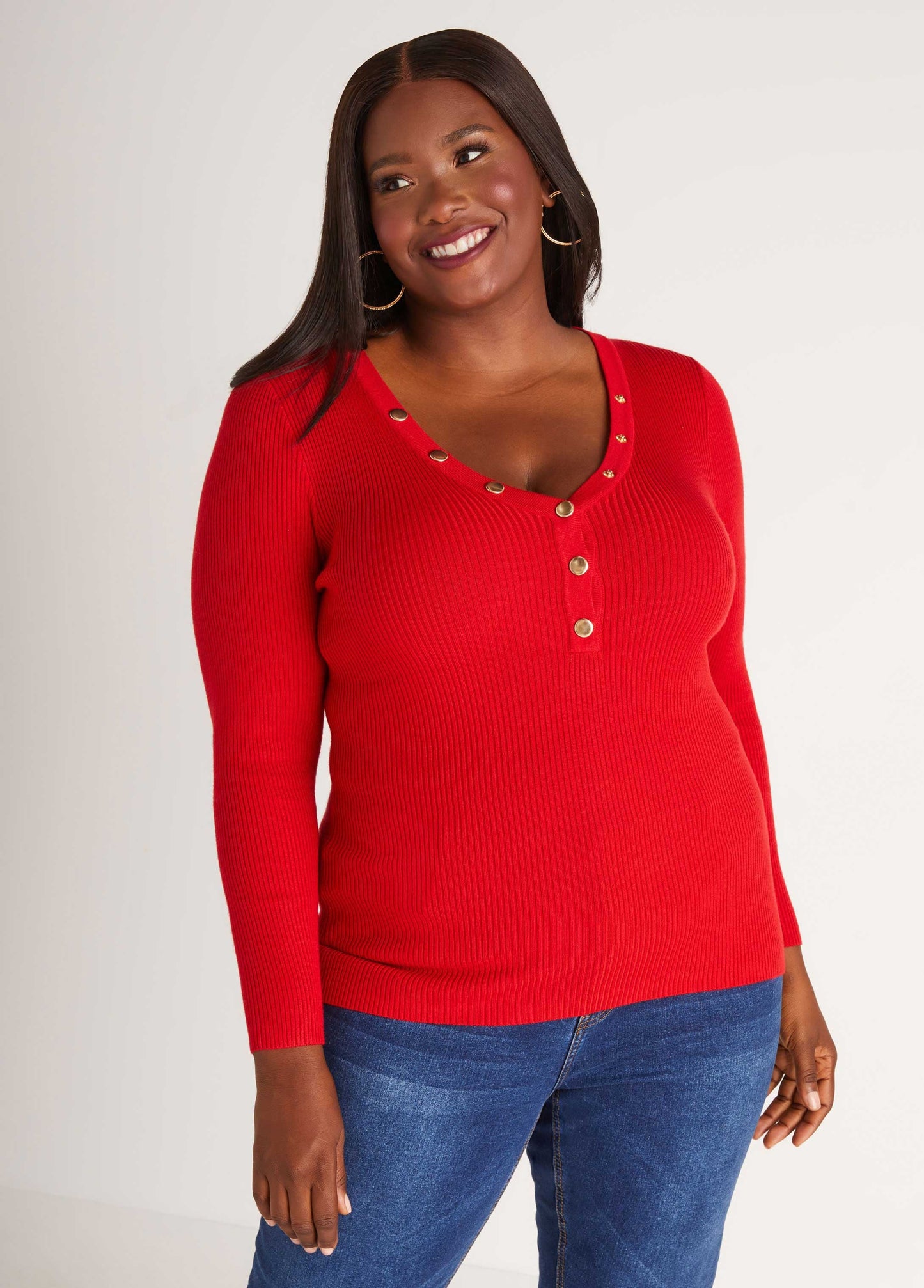 Ashley Stewart Snap Detailed Ribbed Sweater (x2)