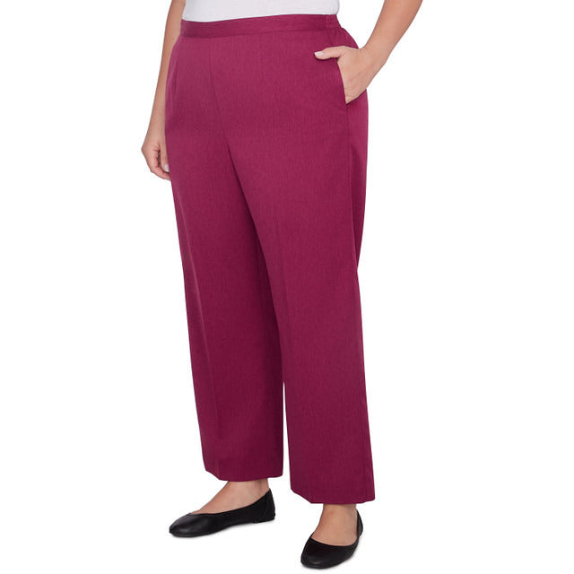 Alfred Dunner Women's Classic Faux Suede Slant Pocket Short Length Pant - WINE