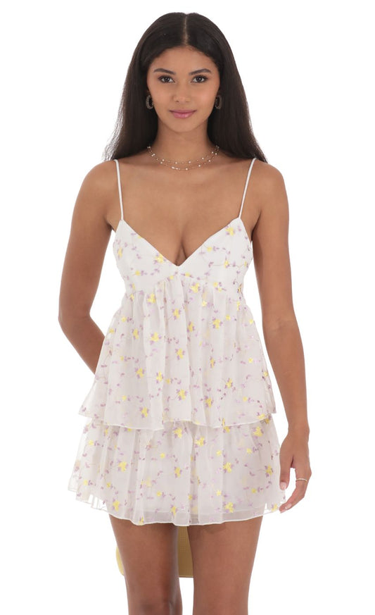 Lucy In The Sky Floral Ruffle Tiered Dress in White