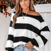 Cupshe Striped Raglan Sleeve Fuzzy Knit Sweater (x2)