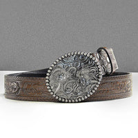 Ursime Western Retro PU Leather Floral Carved Belt