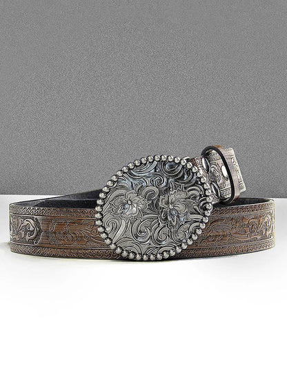 Ursime Western Retro PU Leather Floral Carved Belt