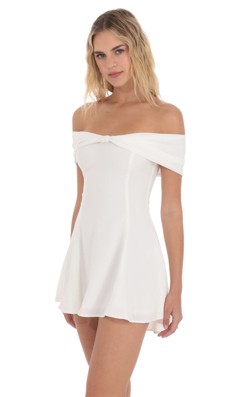 Lucy In The Sky Front Bow Off Shoulder Dress in White