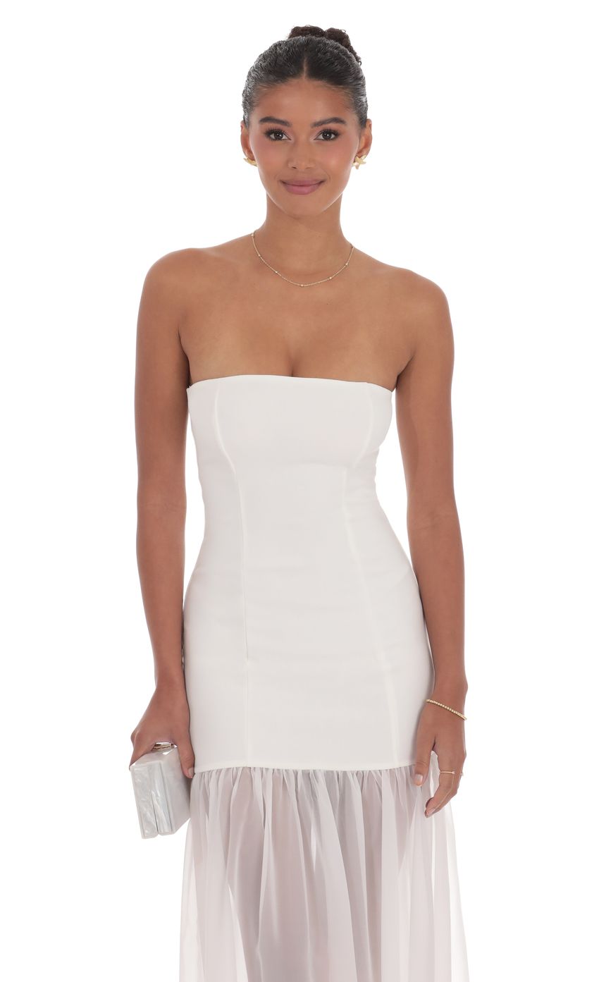 Lucy In The Sky Strapless Chiffon Drop Skirt Maxi Dress in White