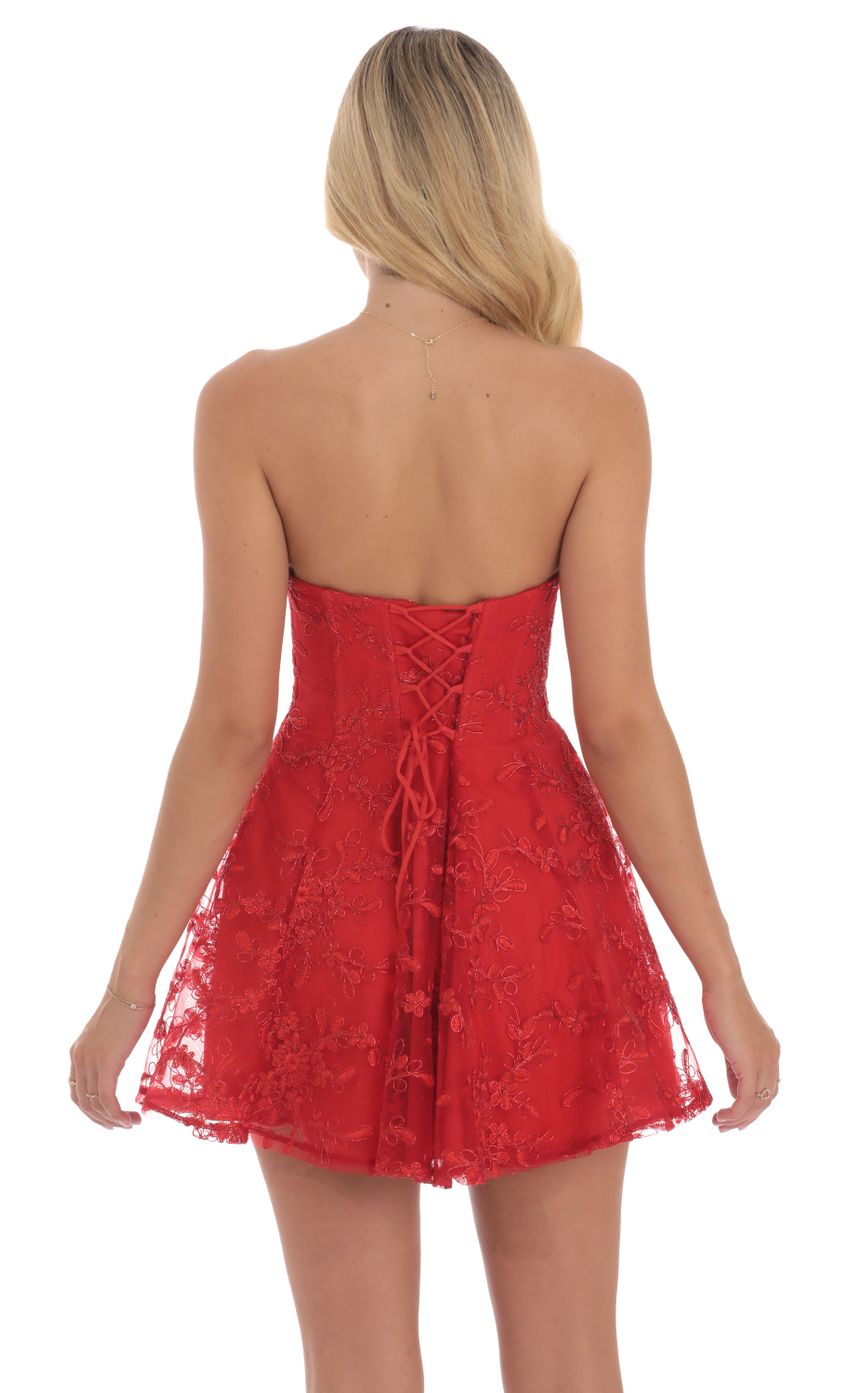 Lucy In The Sky Embroidered Floral Strapless Dress in Red