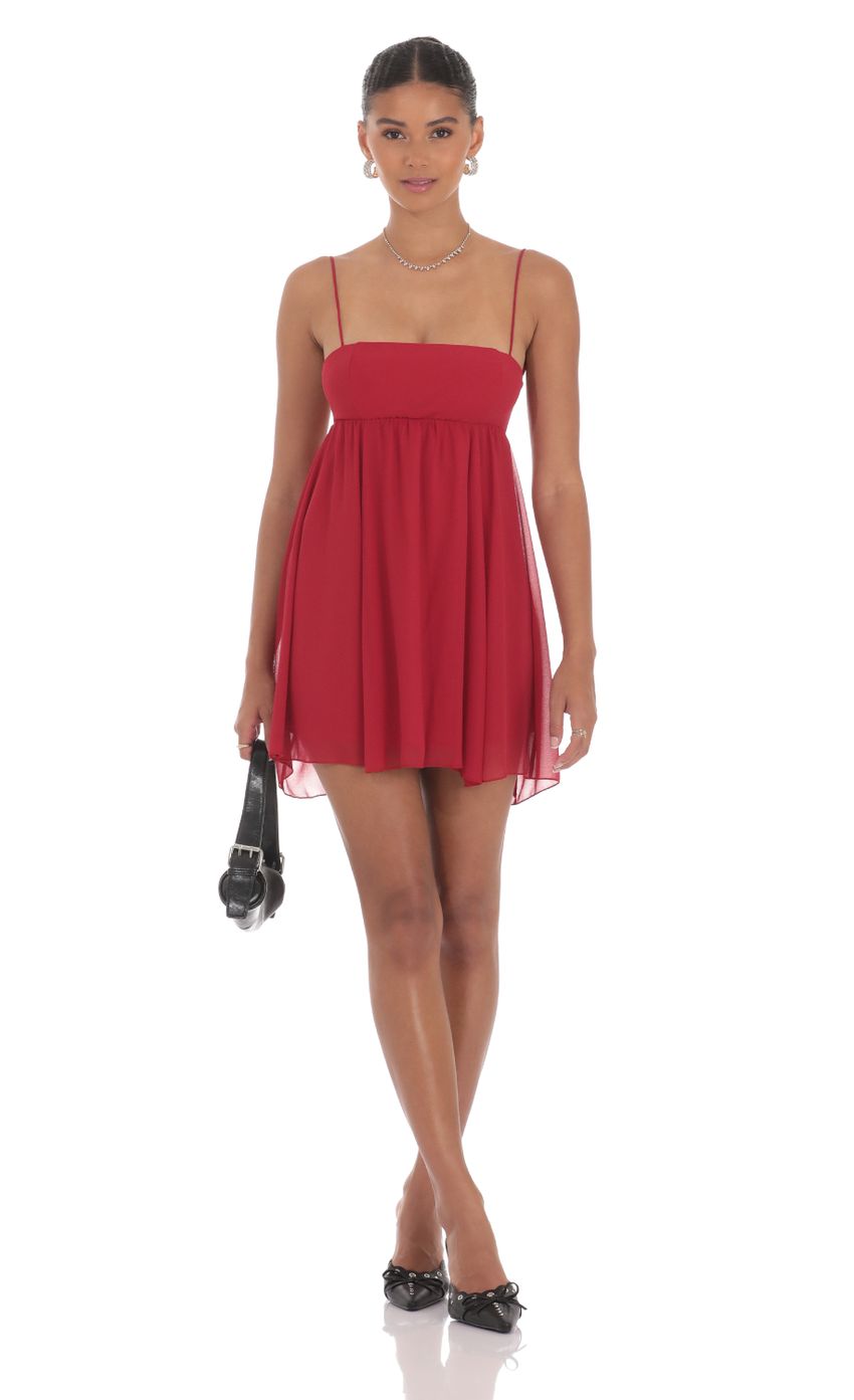 Lucy In The Sky Chiffon Babydoll Dress in Slate Crimson Red