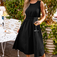 Cupshe Black Round Neck Sleeveless Elastic Waist Midi Dress