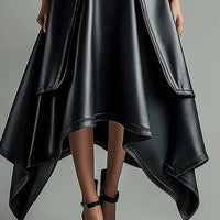 Ursime PU Leather Layered Irregular Hem Maxi Skirt