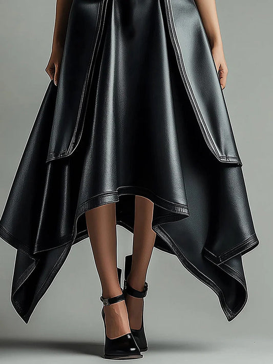 Ursime PU Leather Layered Irregular Hem Maxi Skirt