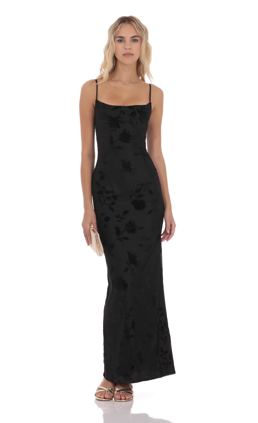 Lucy In The Sky Velvet Floral Cowl Neck Maxi Dress in Black