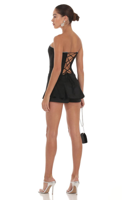Lucy In The Sky Rhinestone Romper in Black