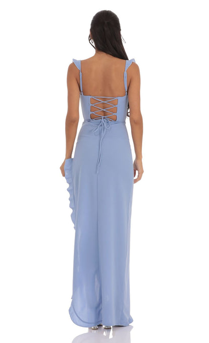 Lucy In The Sky Ruffle Maxi Dress in Powder Blue