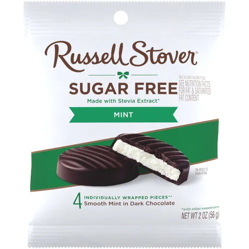 Russell Stover Chocolates Sugar Free Dark Chocolate Mint Patties Candies, 2 oz bag