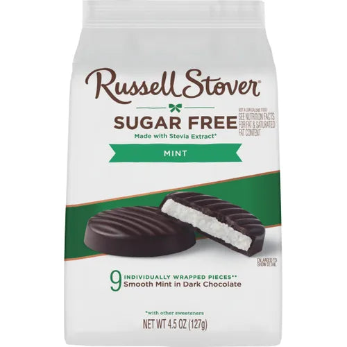 Russell Stover Chocolates Sugar Free Dark Chocolate Mint Patties Mini Candies, 4.5 oz bag