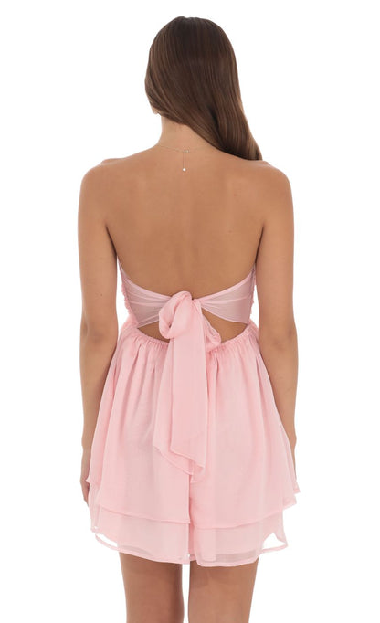 Lucy In The Sky Chiffon Cutout Babydoll Dress in Pink